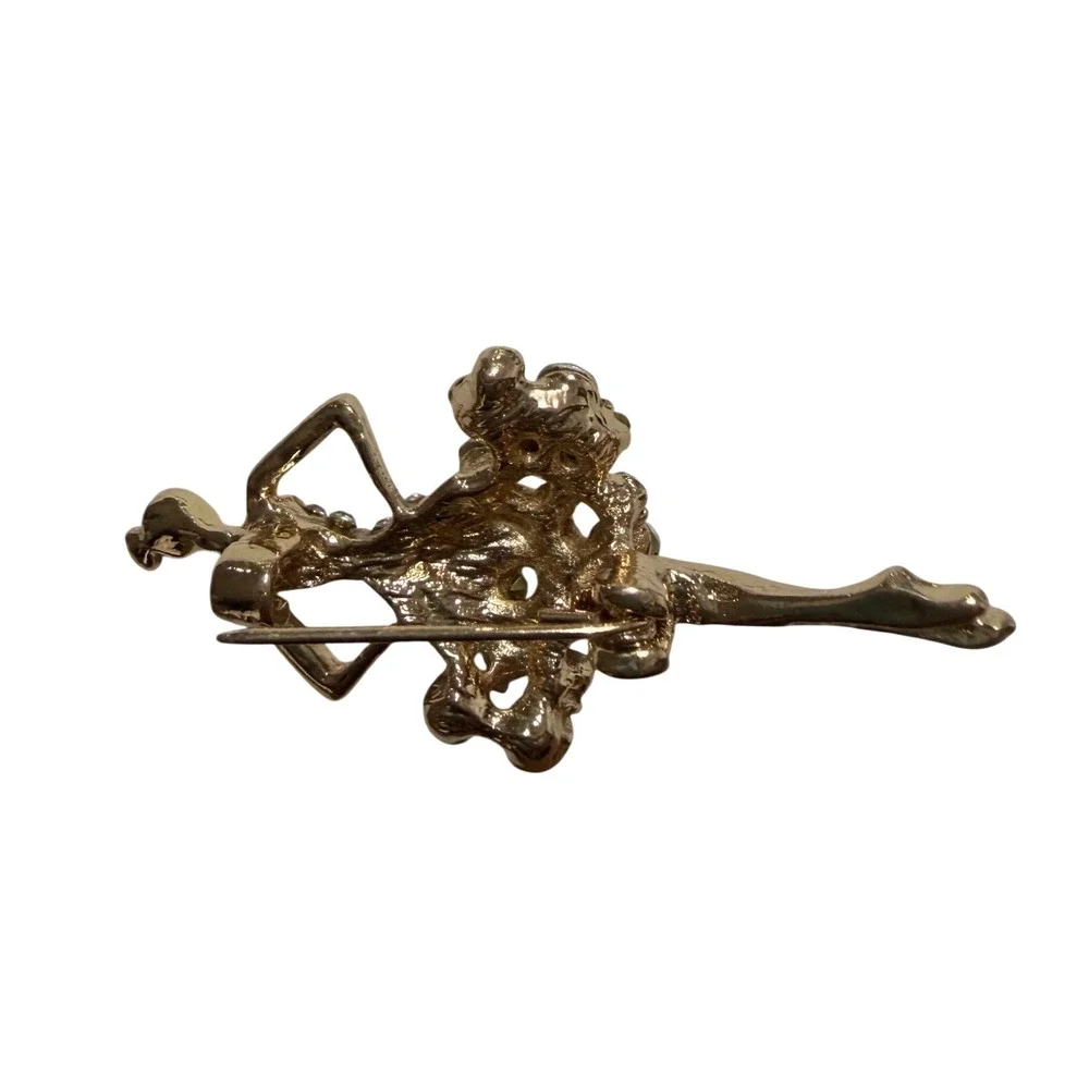 Vintage Gold Tone Ballerina Brooch Pin Rhinestone Ballet Dancer Recital Gift